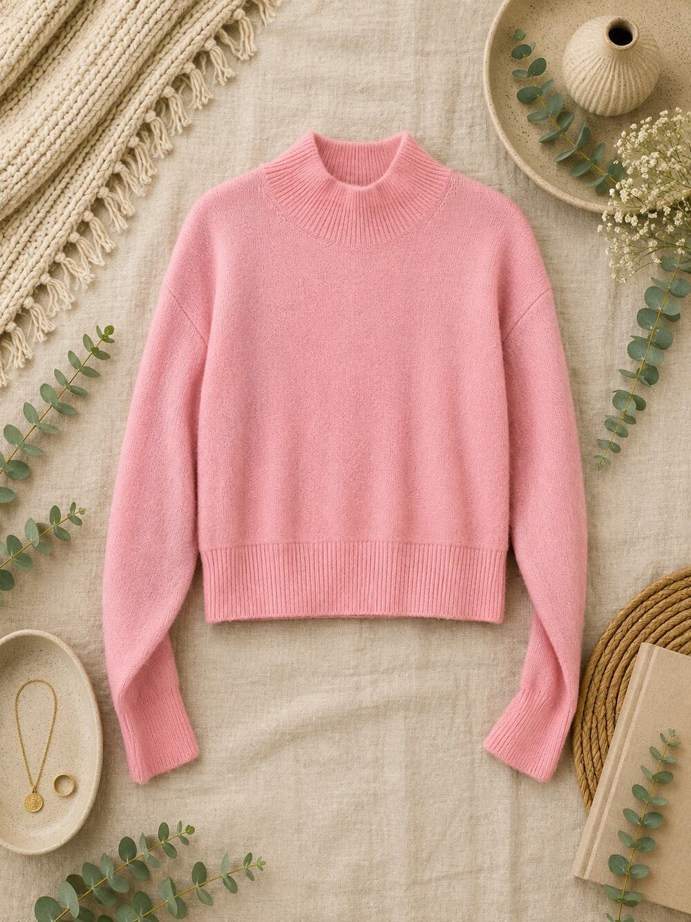 & Other Stories Women's Pink Mock Neck Sweater Wool Blend Pullover Scandi SZ XS